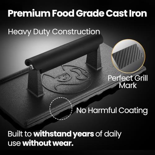 3lbs Cast Iron BBQ Grill Press with Heat Resistant Handle