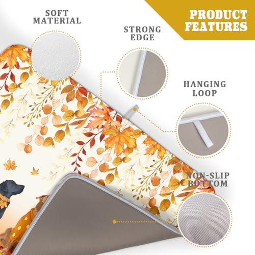 Fall Dogs Dish Drying Mat Autumn Leaves Reusable Dishes Pad 18"x24" Holiday Microfiber Quick Dry Dish Drainer Rack Mat for Kitchen Counter
