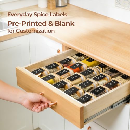 Square Glass Spice Jars with Labels 4 oz 12 Pack with Bamboo Lids (12 Count)