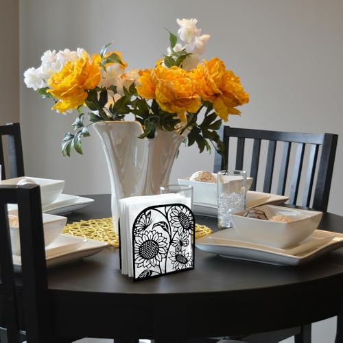 Sunflower Decorative Black Metal Napkin Holder for Table