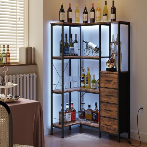 4 Tier Corner Bookshelf with LED Light Strips