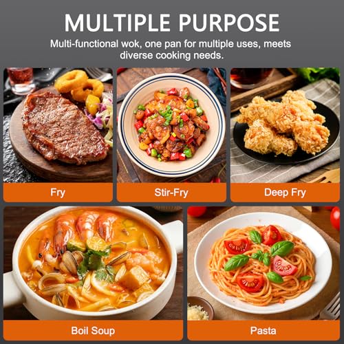 12.5 Inch Hybrid Stainless Steel Wok Pan with Lid
