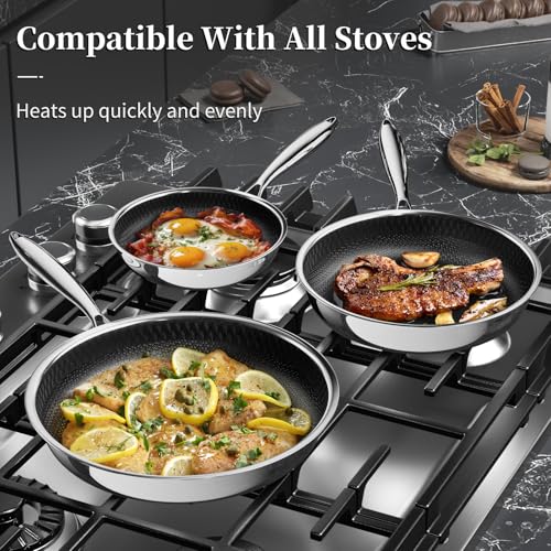 Nonstick Titanium Ceramics Stainless Steel Frying Pan Set
