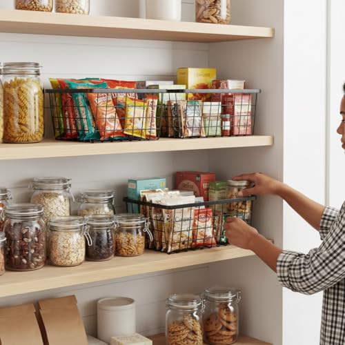 Kitchen Metal Wire Baskets with Handles Food Storage Organizer (2 Count)