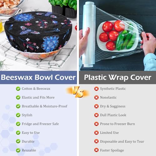 5Pcs Reusable Beeswax Elastic Bowl Covers for Bread Proofing and Food Cover (5 Count)
