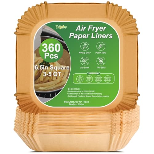 360 Pcs 6.5” Square Air Fryer Paper Liners Disposable Unbleached Heavy Duty (360 Count)