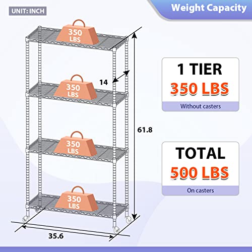 4 Tier Wire Shelf with Wheels (4 Count)