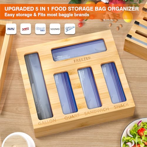9 IN1 Bamboo Storage Bag Drawer Organizer with Cutter