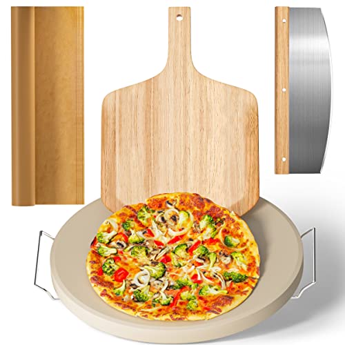 16''Pizza Stone for Oven and Grill with Pizza Peel