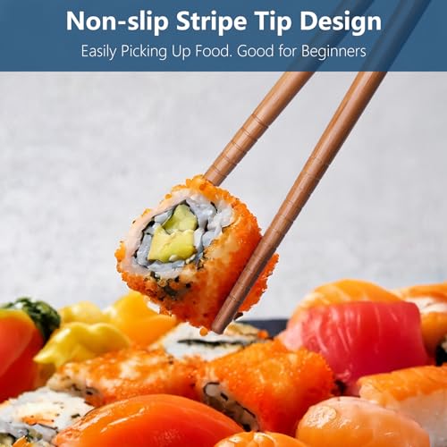 5 Pairs Bamboo Chopsticks Reusable Chop Sticks Japanese Style Bamboo Chopstick with Black Box Lightweight 8.8 Inch