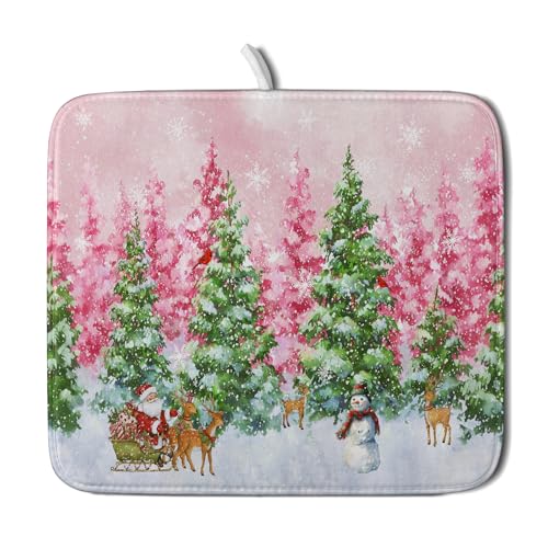 Pink Christmas Dish Drying Mat for Kitchen Counter Absorbent Dish Dry Pad