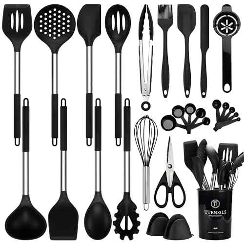 28 Piece Silicone Kitchen Utensils Set with Stainless Steel Handles (28 Count)