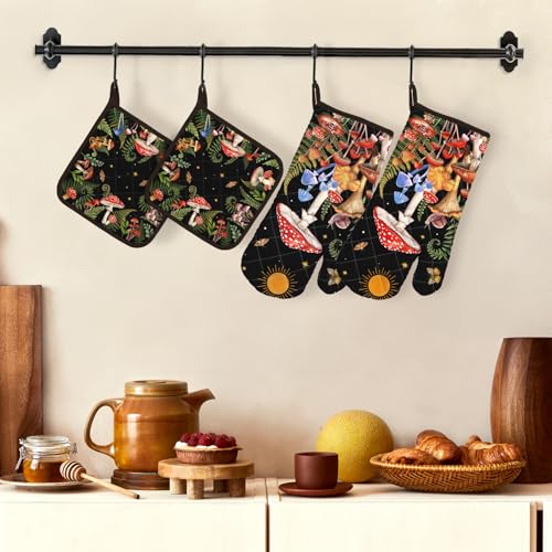Mushroom Oven Mitts and Pot Holders Set (4 Count)