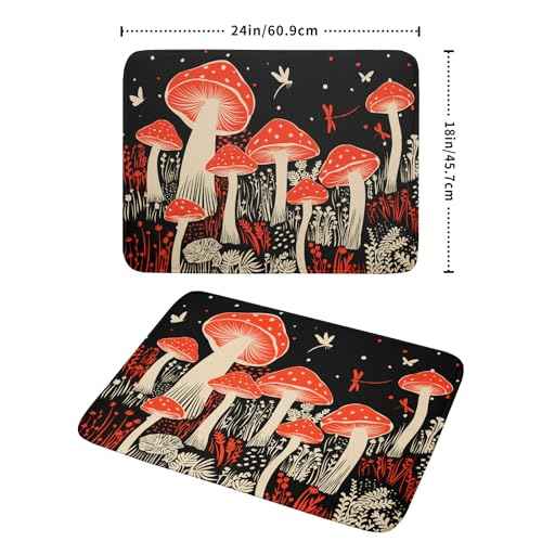 Red Mushroon Dish Drying Mat for Kitchen Counter Black Microfiber Absorbent Dish Pad 24 x 18 in