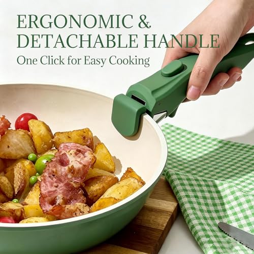 Ceramic Cookware Set Non Stick 8Pcs Pots and Pans Set Detachable Handle Induction Kitchen Cooking Set with Frying Pans Oven Dishwasher Safe