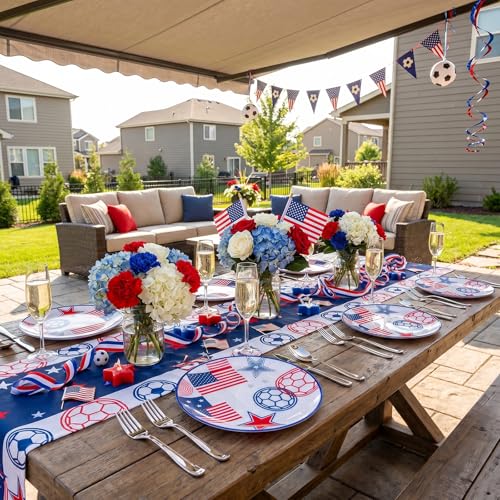 20 Red and Blue Plastic Soccer Plates