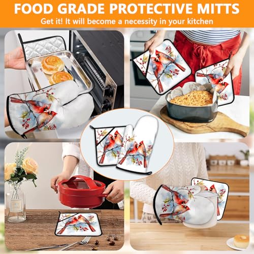Red Birds Oven Mitts and Pot Holders Sets 4Pcs