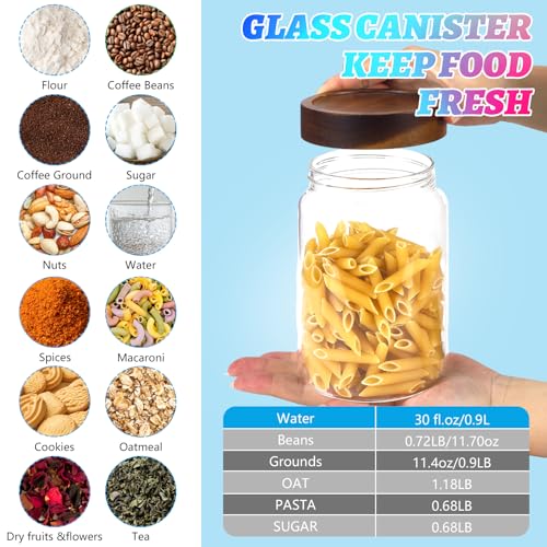 30oz Glass Jars with Airtight Lid Sugar Coffee coffee Storage Container Round Glass Candy Canisters for Spice Kitchen Seasoning Tea Herb Overnight Oats Bar Parfait Snacks (2 Count)