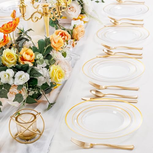 102 Pcs Clear Gold Plastic Plates (102 Count)