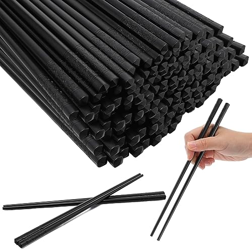48 Pairs Fiberglass Reusable Chopsticks 9.5" Dishwasher Safe Black Cherry Chopsticks for Chinese Style Japanese Food Cooking Supplies (96 Count)