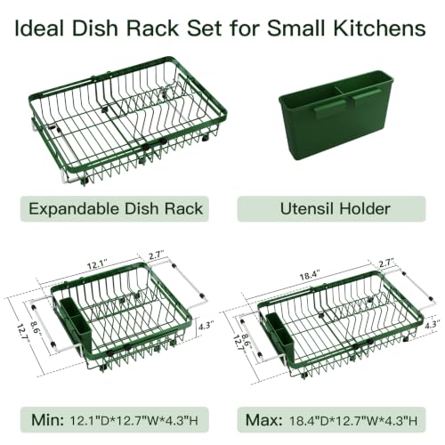 Green Expandable Dish Drying Rack Over The Sink with Anti Slip Grip
