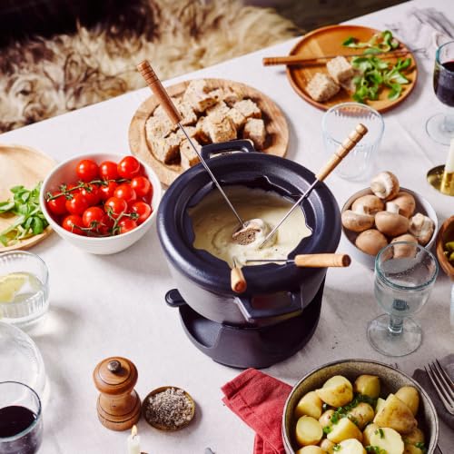 Nori 2 Quart Round Enameled Cast Iron Fondue Pot Set