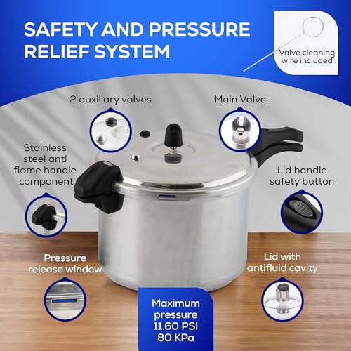 10.5 Quart / 10 Liter) Olla de Presion, Aluminum Pressure Pot with 6 Safety Systems, 11-Serving Stovetop Cooker, Pressure Cooker made in Colombia, 25-Year Warranty