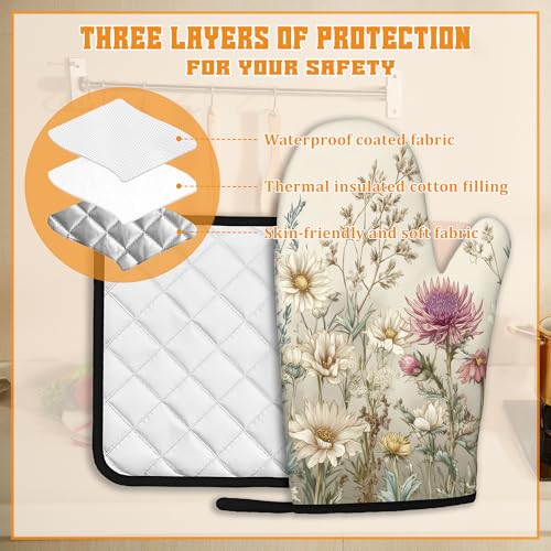 Vintage Wildflowers Oven Mitts and Pot Holders (4 Count)
