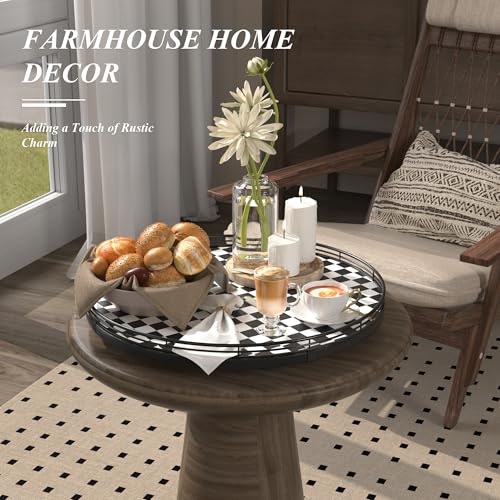 16 Inch Black and White Checkerboard Lazy Susan Decorative Tray