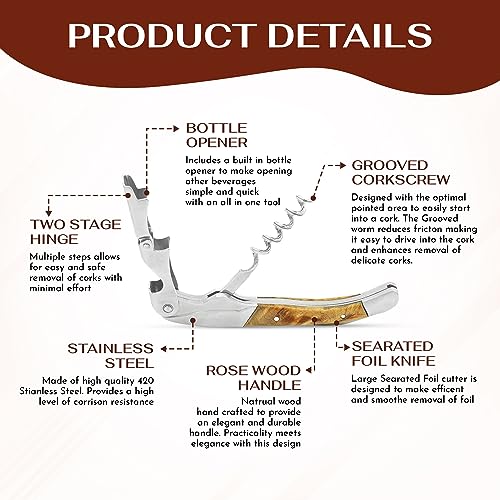 The Wine Chic Premium Professional Corkscrew Wine Opener with Elegant Wood Handle