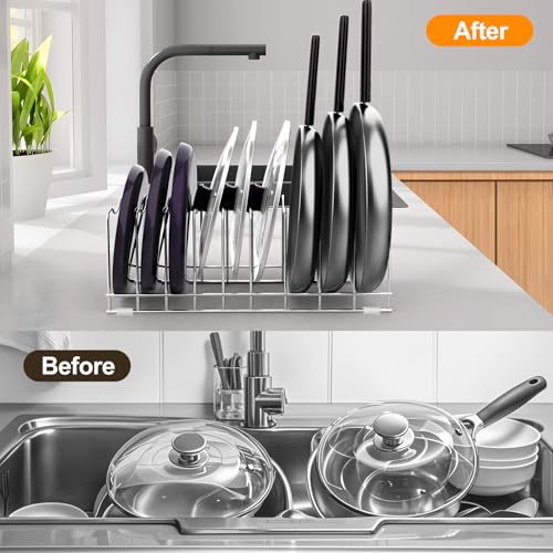 Pot Lid Organizer Pan Lid Organizer Kitchen Pot Lid Rack Suitable for Bakeware Dish Plate (2 Count)