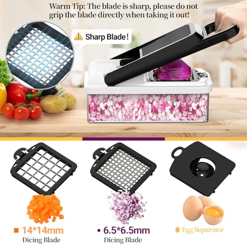 12-in-1 Vegetable Chopper 7 Blades, Veggie Cutter with Handle, Black/White