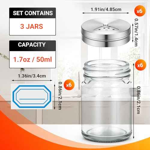 6 Pack 1.7oz Salt Shakers Adjustable Metal Lids (6 Count)