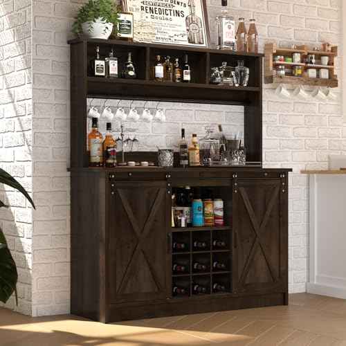 47" Farmhouse Coffee Bar with Storage Hutch & Wine Rack