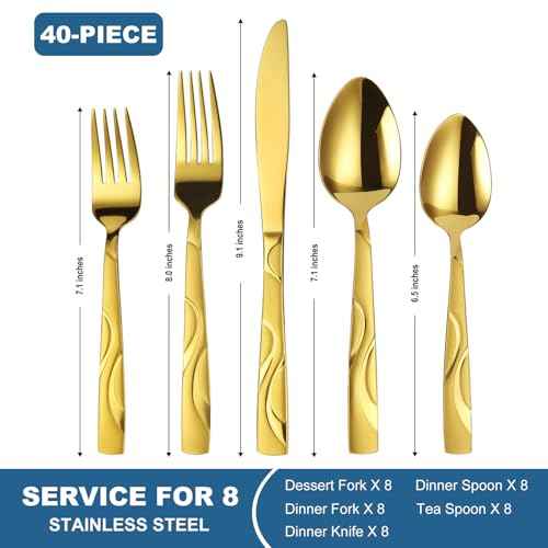 40 Piece Gold Flatware Set for 8 (40 Count)