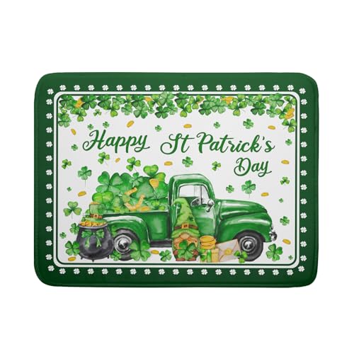 Shamrock Gnome Truck Dish Drying Mat Lucky Clover Dish Drainer Mat 18x24 inch Absorbent Fast Dry Pad for Kitchen Counter Coffee Bar Decor