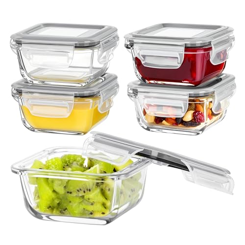 5Pack 5oz Small Glass Storage Containers Set With Lids (5 Count)