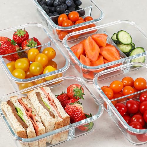 30 oz 5 Pack Glass Meal Prep Containers 2 Compartments (5 Count)