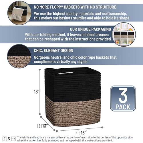 13 Inch Cube Storage Bins Cotton Rope Woven Baskets for Organizing 3 (3 Count)