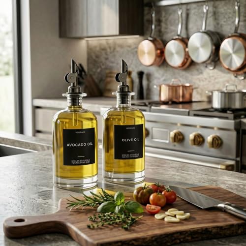 Clear Glass Olive Oil Dispenser Bottles For Kitchen (2 Count)