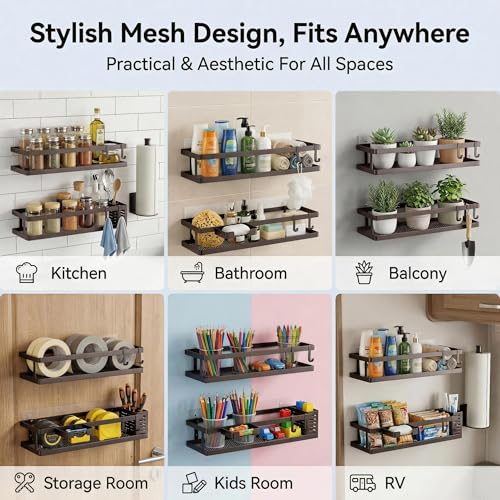 5-in-1 16.5" Extra Long Kitchen Organizer & Shower Caddy Set, Wall Mount Spice Rack with Paper Towel Holder, Utensil Holder & Soap Dish, Rustproof Mesh Storage Rack, Vintage Bronze, Guardrail