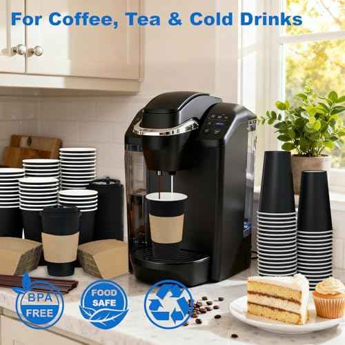16 oz 100 Pack Coffee Cups with Lids and Sleeves (100 Count)
