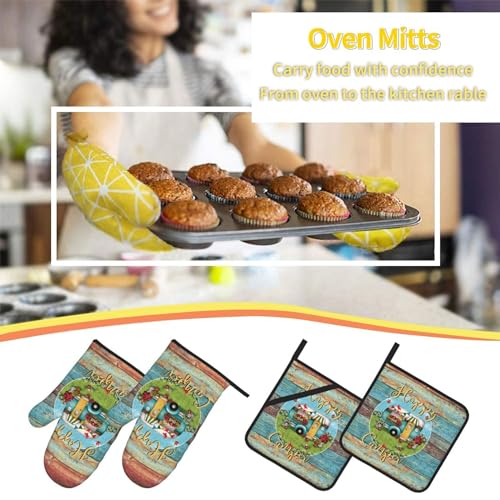 Happy Camper Oven Mitts and Pot Holders Sets of 4