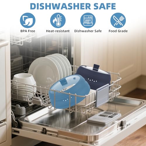 Microwave Splatter Cover Glass Cover Guard Lid with Collapsible Silicone for Food Pot Plate Cover 11.8 inch Blue