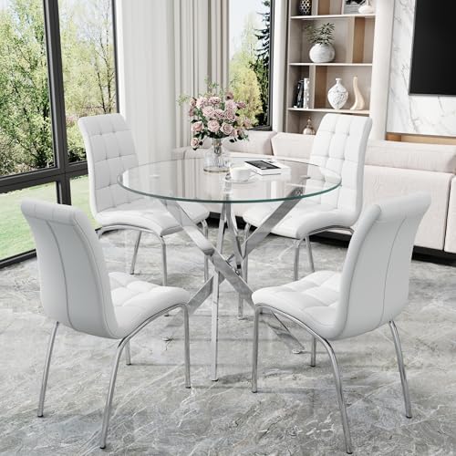 5 Piece Round Glass Dining Table Set (5 Count)