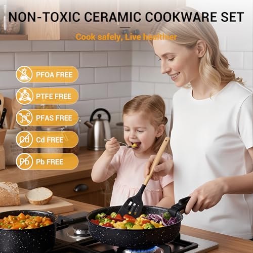 21Pcs Pots and Pans Set Non Stick with Detachable Handle Frying Pan