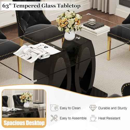 63" Glass Dining Table Set for 6 (7 Count)