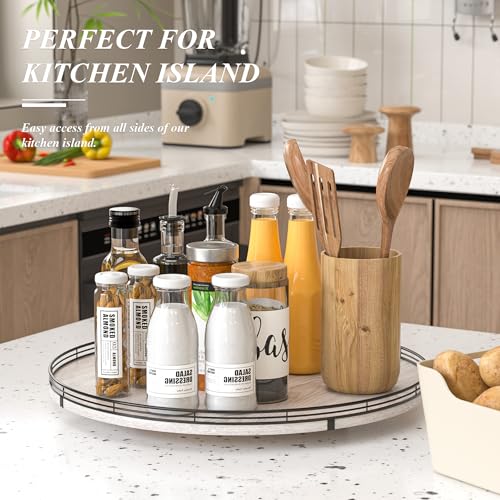 21 Inch Whitewashed Farmhouse Wooden Lazy Susan Organizer