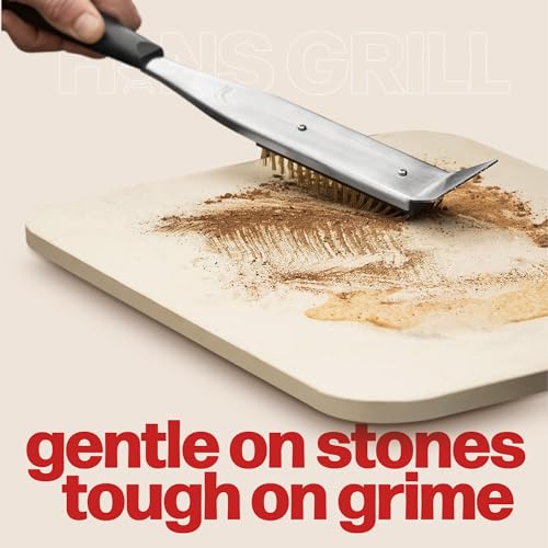 2-in-1 Pizza Oven Brush & Scraper | Dual-Purpose Pizza Stone Brush Scraper with Stainless Steel Head | Outdoor Oven Cleaning Accessories, Stone Cleaner, Essential Cooking Tools