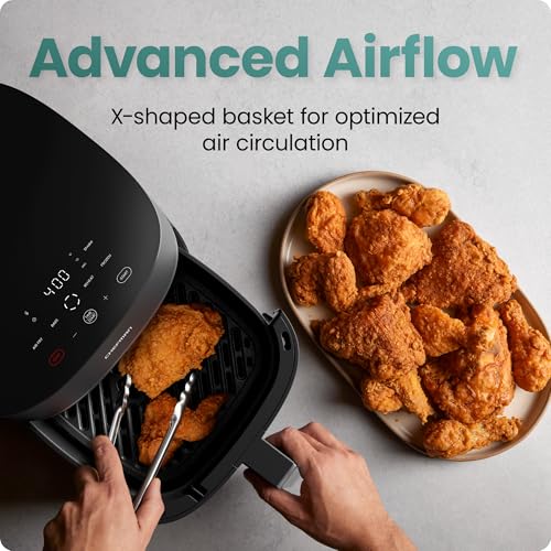 TurboX 4-in-1 Air Fryer, 5-Quart Airfryer for Extra Crispy Chicken, Fries, Wings, and More, Air Fry, Bake, Reheat, and Frozen Functions, Digital Touch Controls, Dishwasher Safe - Gray